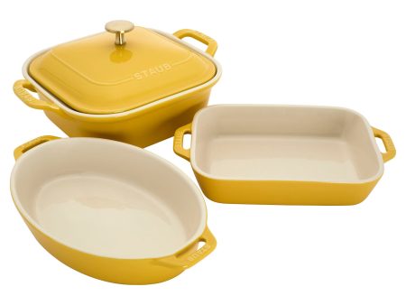 Staub Ceramic 4-pc Baking Pans Set, Casserole Dish with Lid, Brownie Pan, Citron Online now