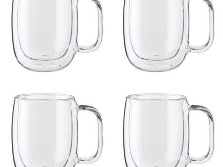 Zwilling Sorrento Plus 4-pc Double Wall Glass Coffee Mugs, Insulated Coffee Mug, Clear Discount