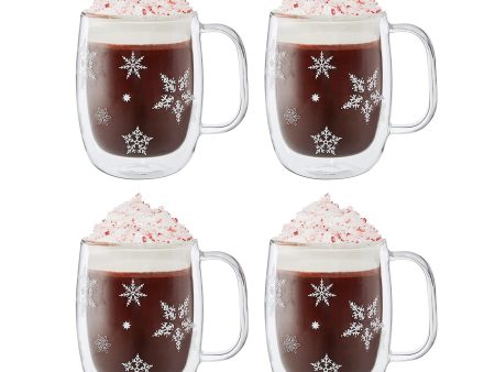 Zwilling Sorrento Double Wall Glass Snowflake Coffee Mugs, Set of 4, 12oz. Each Supply