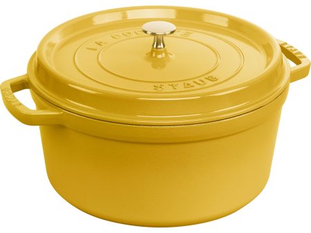 Staub Cast Iron Round Cocotte, Dutch Oven, 7-quart, serves 7-8, Made in France, Citron Sale