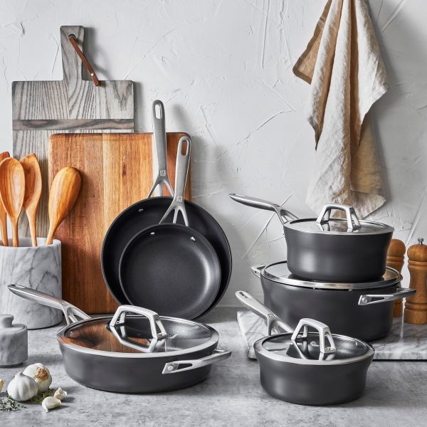 Zwilling Motion Nonstick Hard-Anodized 10-Piece Cookware Set in Grey, Dutch Oven, Fry pan, Saucepan on Sale