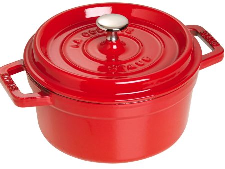 Staub Cast Iron Round Cocotte, Dutch Oven, 9-quart, serves 9-10, Made in France, Cherry Online now