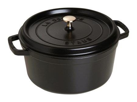 Staub Cast Iron Round Cocotte, Dutch Oven, 7-quart, serves 7-8, Made in France, Matte Black For Sale